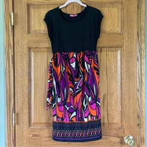 5/$15 Maternal America Black & Multicolor Patterned Dress Medium (Maternity)